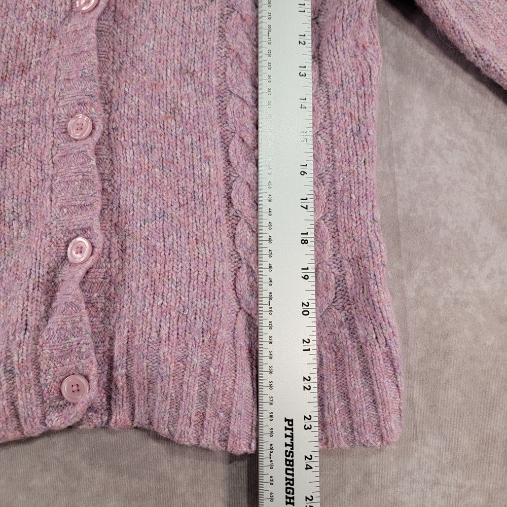 LL Bean Womens Pink Marl Cable Knit Wool Blend Button Front Cardigan Sweater M - Picture 5 of 7